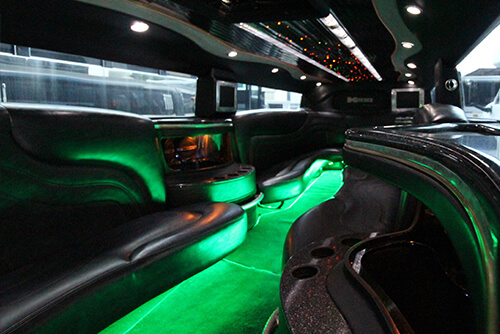 Luxury limo with a bar area