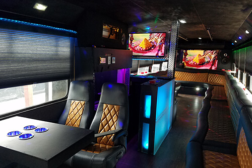 party bus with flat screen TVs